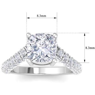 4 Carat Cushion Cut Lab Grown Diamond Curved Engagement Ring In 14K White Gold