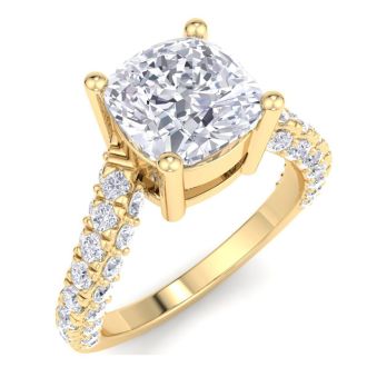 4 Carat Cushion Cut Lab Grown Diamond Curved Engagement Ring In 14K Yellow Gold