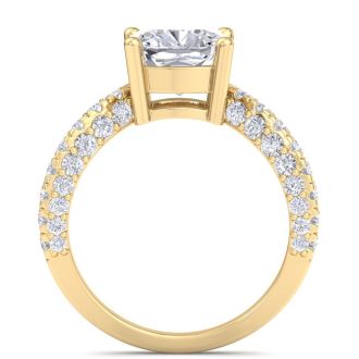 4 Carat Cushion Cut Lab Grown Diamond Curved Engagement Ring In 14K Yellow Gold