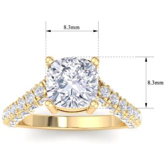 4 Carat Cushion Cut Lab Grown Diamond Curved Engagement Ring In 14K Yellow Gold