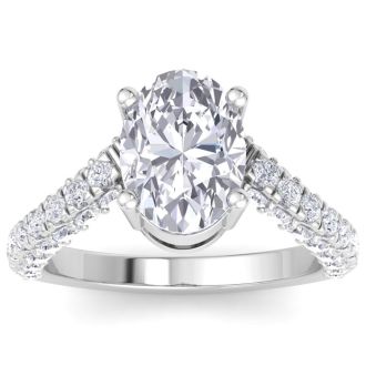 4 Carat Oval Shape Lab Grown Diamond Curved Engagement Ring In 14K White Gold