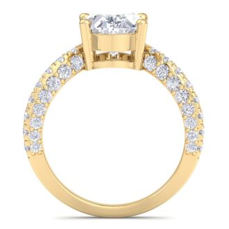 4 Carat Oval Shape Lab Grown Diamond Curved Engagement Ring In 14K Yellow Gold