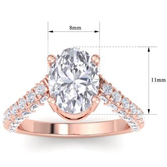 4 Carat Oval Shape Lab Grown Diamond Curved Engagement Ring In 14K Rose Gold