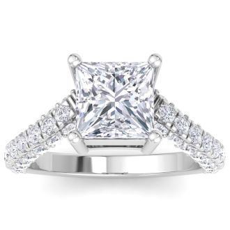 4 Carat Princess Cut Lab Grown Diamond Curved Engagement Ring In 14K White Gold
