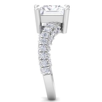 4 Carat Princess Cut Lab Grown Diamond Curved Engagement Ring In 14K White Gold