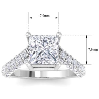 4 Carat Princess Cut Lab Grown Diamond Curved Engagement Ring In 14K White Gold