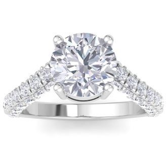 4 Carat Round Lab Grown Diamond Curved Engagement Ring In 14K White Gold