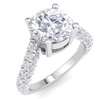 4 Carat Round Lab Grown Diamond Curved Engagement Ring In 14K White Gold