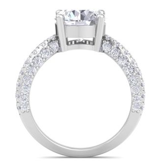 4 Carat Round Lab Grown Diamond Curved Engagement Ring In 14K White Gold