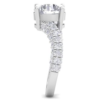 4 Carat Round Lab Grown Diamond Curved Engagement Ring In 14K White Gold