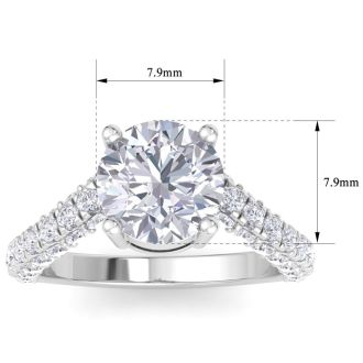 4 Carat Round Lab Grown Diamond Curved Engagement Ring In 14K White Gold