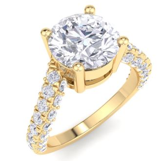 4 Carat Round Lab Grown Diamond Curved Engagement Ring In 14K Yellow Gold