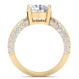 4 Carat Round Lab Grown Diamond Curved Engagement Ring In 14K Yellow Gold
