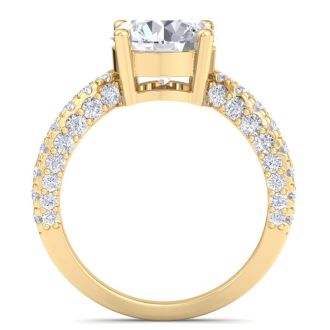 4 Carat Round Lab Grown Diamond Curved Engagement Ring In 14K Yellow Gold