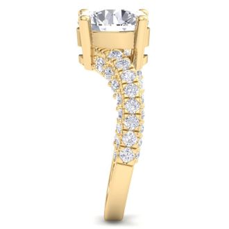 4 Carat Round Lab Grown Diamond Curved Engagement Ring In 14K Yellow Gold