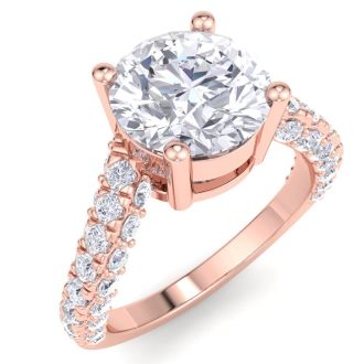 4 Carat Round Lab Grown Diamond Curved Engagement Ring In 14K Rose Gold