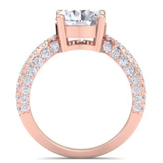 4 Carat Round Lab Grown Diamond Curved Engagement Ring In 14K Rose Gold