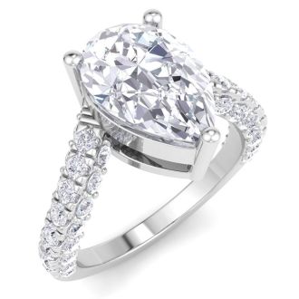 4 Carat Pear Shape Lab Grown Diamond Curved Engagement Ring In 14K White Gold