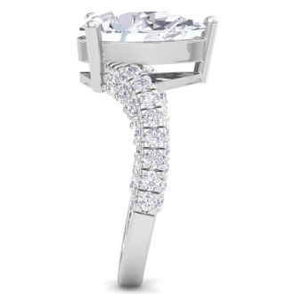 4 Carat Pear Shape Lab Grown Diamond Curved Engagement Ring In 14K White Gold