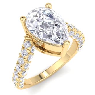 4 Carat Pear Shape Lab Grown Diamond Curved Engagement Ring In 14K Yellow Gold