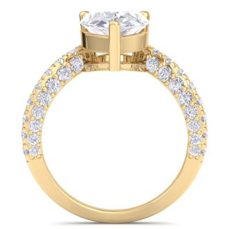 4 Carat Pear Shape Lab Grown Diamond Curved Engagement Ring In 14K Yellow Gold