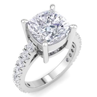 5 Carat Cushion Cut Lab Grown Diamond Classic Engagement Ring In 14K White Gold