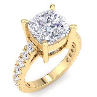 5 Carat Cushion Cut Lab Grown Diamond Classic Engagement Ring In 14K Yellow Gold