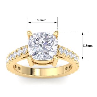 5 Carat Cushion Cut Lab Grown Diamond Classic Engagement Ring In 14K Yellow Gold