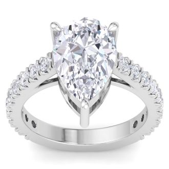 5 Carat Pear Shape Lab Grown Diamond Classic Engagement Ring In 14K White Gold