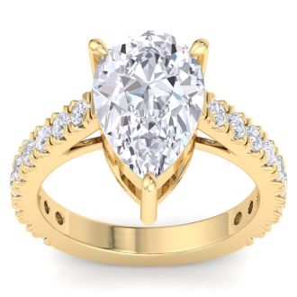 5 Carat Pear Shape Lab Grown Diamond Classic Engagement Ring In 14K Yellow Gold