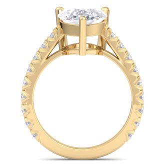 5 Carat Pear Shape Lab Grown Diamond Classic Engagement Ring In 14K Yellow Gold