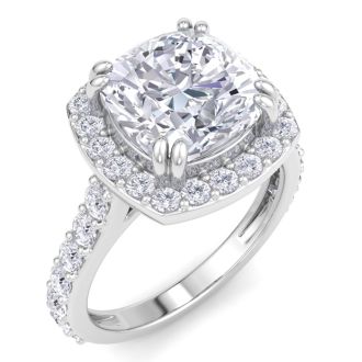 5 Carat Cushion Cut Lab Grown Diamond Halo Engagement Ring In 14K White Gold
