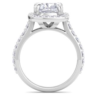 5 Carat Cushion Cut Lab Grown Diamond Halo Engagement Ring In 14K White Gold