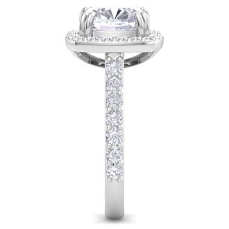 5 Carat Cushion Cut Lab Grown Diamond Halo Engagement Ring In 14K White Gold