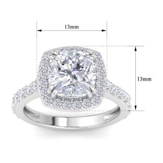 5 Carat Cushion Cut Lab Grown Diamond Halo Engagement Ring In 14K White Gold