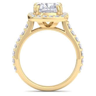 5 Carat Cushion Cut Lab Grown Diamond Halo Engagement Ring In 14K Yellow Gold