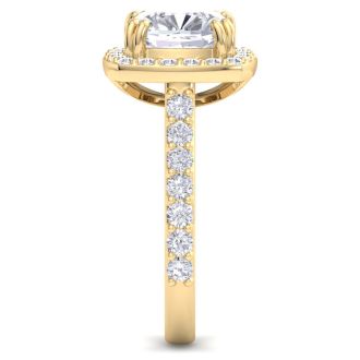 5 Carat Cushion Cut Lab Grown Diamond Halo Engagement Ring In 14K Yellow Gold