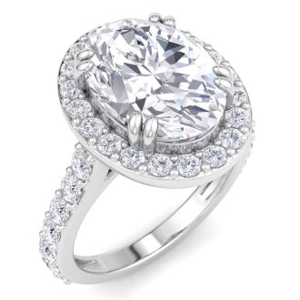 5 Carat Oval Shape Lab Grown Diamond Halo Engagement Ring In 14K White Gold