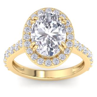 5 Carat Oval Shape Lab Grown Diamond Halo Engagement Ring In 14K Yellow Gold