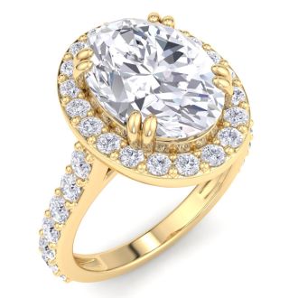 5 Carat Oval Shape Lab Grown Diamond Halo Engagement Ring In 14K Yellow Gold