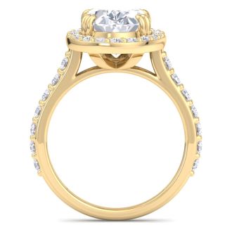 5 Carat Oval Shape Lab Grown Diamond Halo Engagement Ring In 14K Yellow Gold