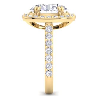 5 Carat Oval Shape Lab Grown Diamond Halo Engagement Ring In 14K Yellow Gold