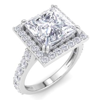 5 Carat Princess Cut Lab Grown Diamond Halo Engagement Ring In 14K White Gold