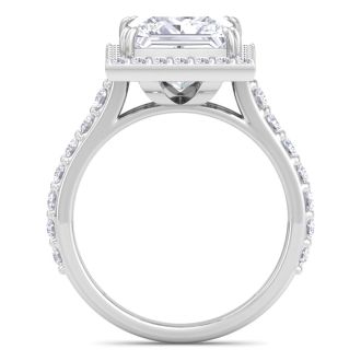 5 Carat Princess Cut Lab Grown Diamond Halo Engagement Ring In 14K White Gold