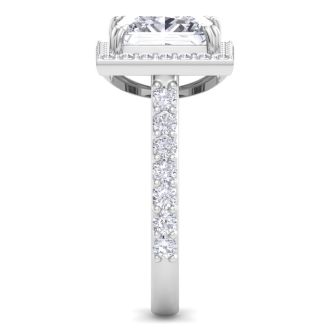 5 Carat Princess Cut Lab Grown Diamond Halo Engagement Ring In 14K White Gold