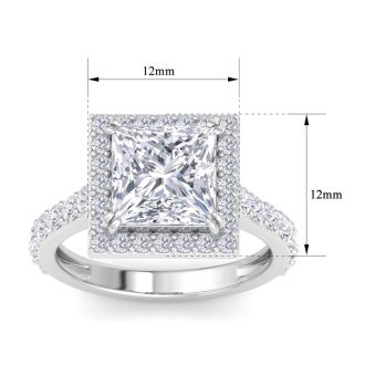 5 Carat Princess Cut Lab Grown Diamond Halo Engagement Ring In 14K White Gold