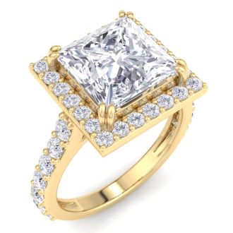 5 Carat Princess Cut Lab Grown Diamond Halo Engagement Ring In 14K Yellow Gold