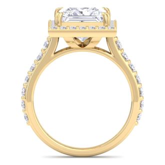 5 Carat Princess Cut Lab Grown Diamond Halo Engagement Ring In 14K Yellow Gold