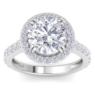5 Carat Round Lab Grown Diamond Halo Engagement Ring In 14K White Gold