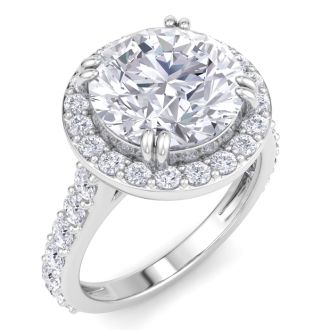 5 Carat Round Lab Grown Diamond Halo Engagement Ring In 14K White Gold